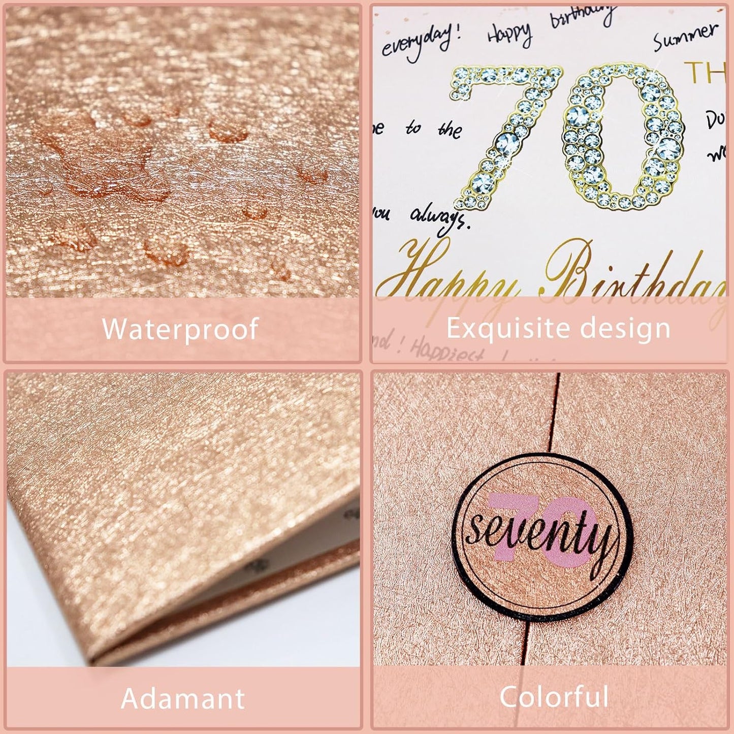 Crenics Rose Gold 70th Birthday Decorations, Creative 70th Birthday Guest Sign in Book Alternative, Large 70th Birthday Signature Book 12" x 18", Great 70 Years Old Birthday Gifts for Women - PuriLite
