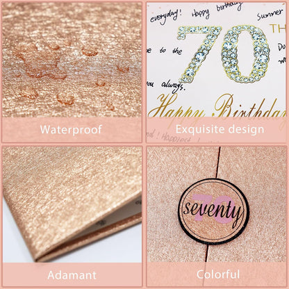 Crenics Rose Gold 70th Birthday Decorations, Creative 70th Birthday Guest Sign in Book Alternative, Large 70th Birthday Signature Book 12" x 18", Great 70 Years Old Birthday Gifts for Women - PuriLite