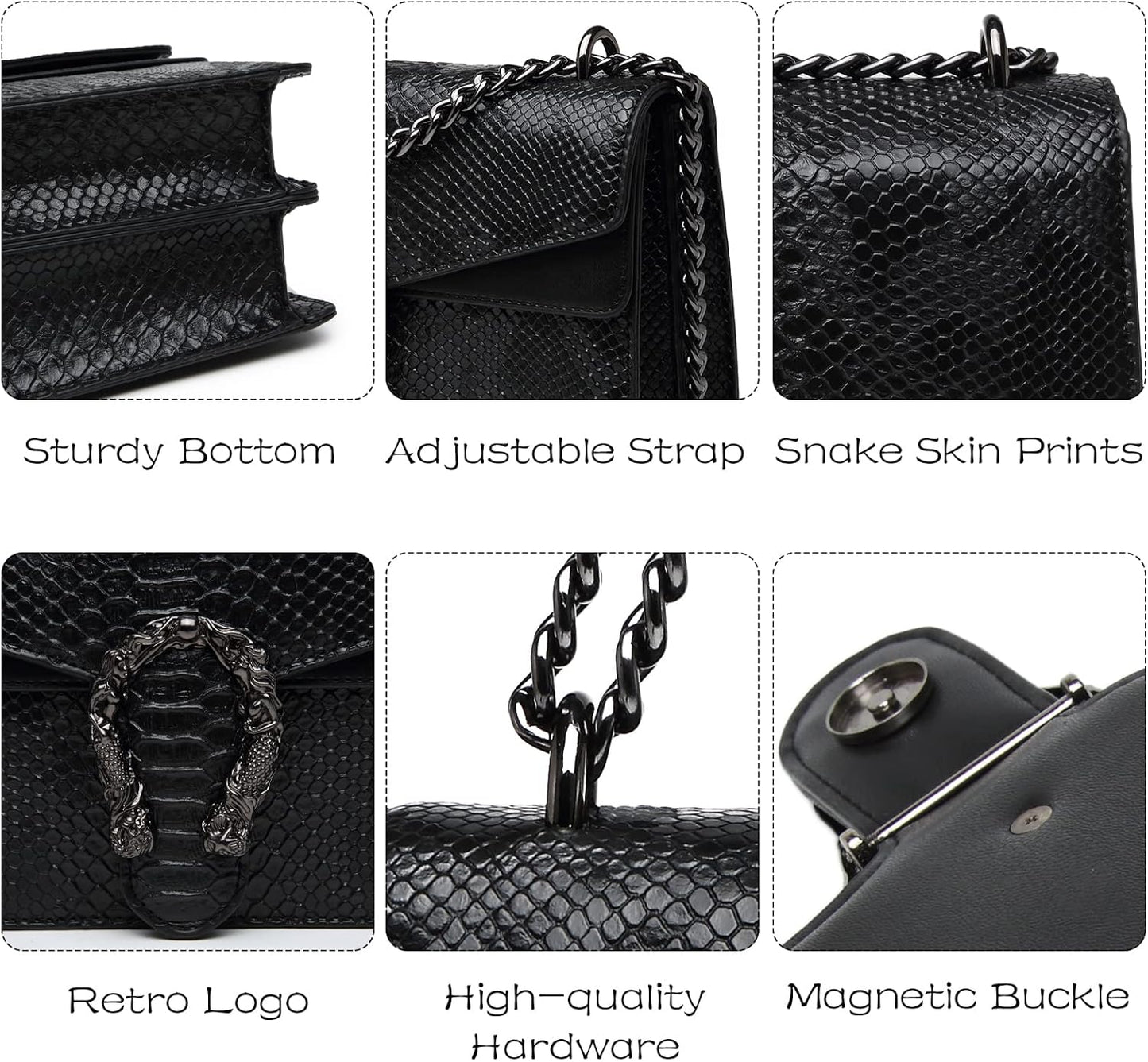 MYHOZEE Crossbody Bags for Women - Snake Printed Clutch Purses Leather Chain Shoulder Bags Evening Handbags