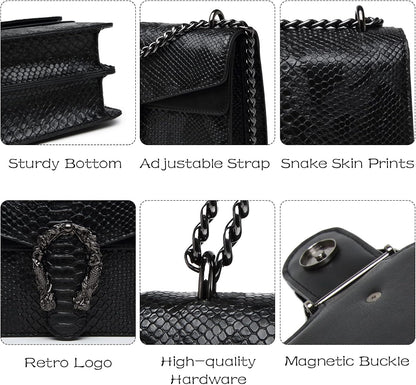 MYHOZEE Crossbody Bags for Women - Snake Printed Clutch Purses Leather Chain Shoulder Bags Evening Handbags