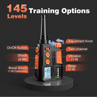 PATPET Dog Shock Collar with Remote, 4000 Ft 145 Levels Training Collar for Dogs Waterproof Rechargeable Electric Dog Collar for Small Medium Large Dogs(15-120 lbs)