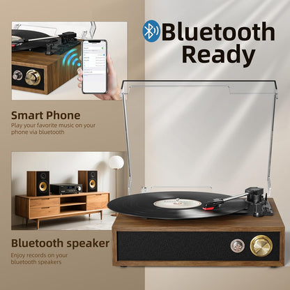 Record Player, FYDEE Vinyl Player with Bluetooth 3-Speed Turntable for Vinyl Records (33/45/78 RPM) with Built-in Bluetooth Receiver & Transmitter, RCA Out/USB in, Dust Cover (Ebony)