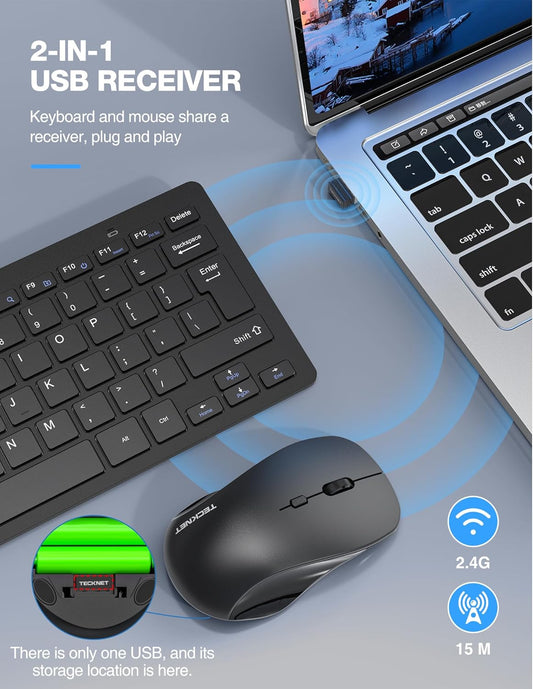 TECKNET Keyboard and Mouse Wireless - Compact 2.4GHz Wireless Keyboard and Mouse Combo with Adjustable DPI, Ultra-Quiet Clicks, Lag-Free Performance for Computer, Laptop, PC, Windows, Mac, Chrome OS - PuriLite