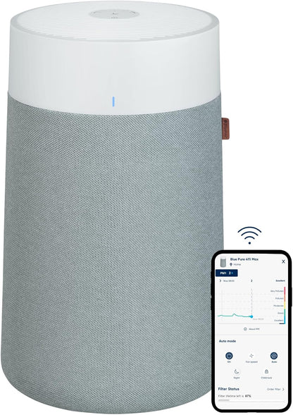 BLUEAIR Air Purifiers for Medium Rooms, Bedroom, Kitchen, Cleans 1,858 sqft in one hour, HEPASilent Smart Air Cleaner for Home, Pets, Allergies, Dust, Mold, Smoke - Blue Pure 311i Max
