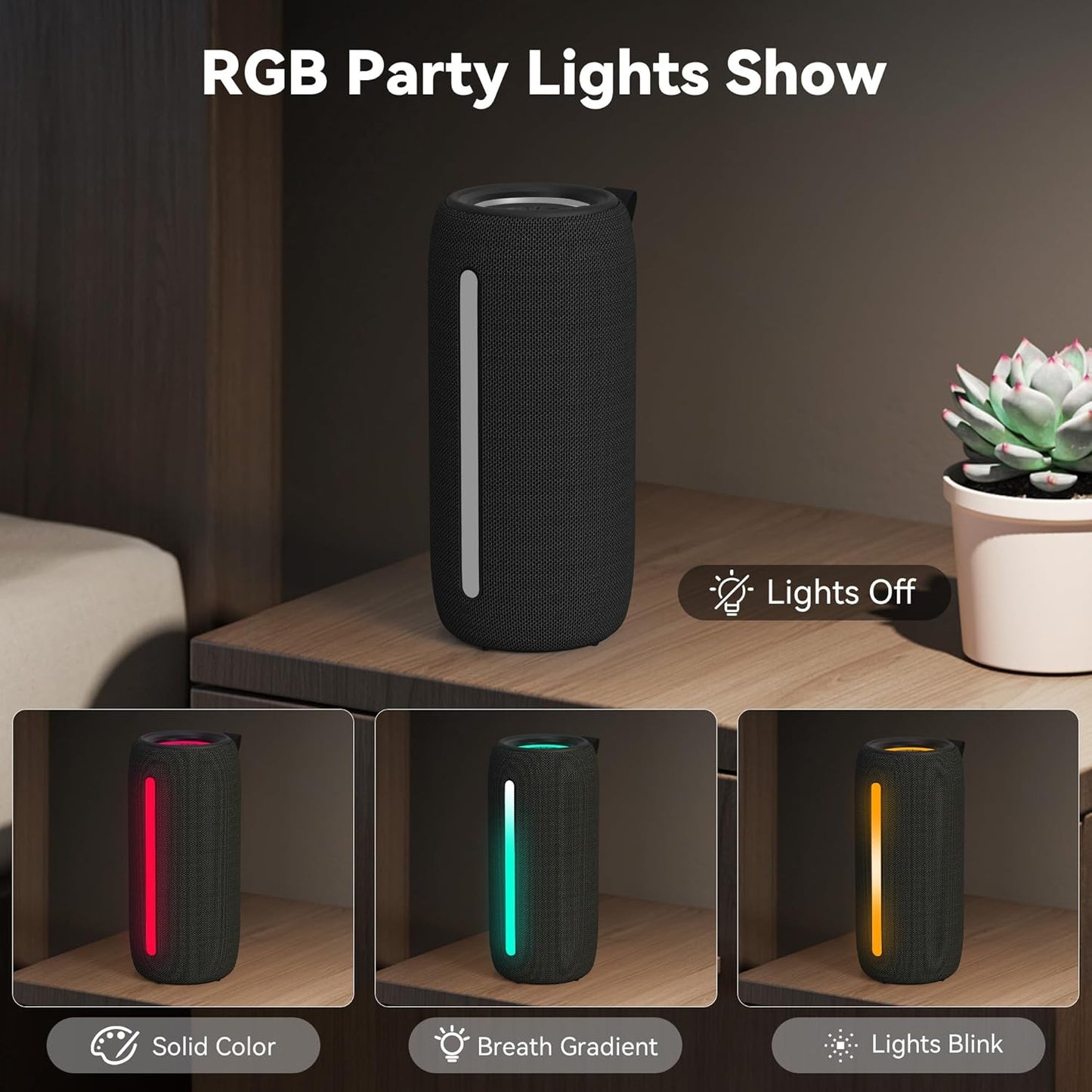 Oraolo Portable Bluetooth Speaker, Wireless Speaker with 24W Loud Stereo Sound, RGB Lights, TWS Pairing, Bluetooth 5.4, Support AUX/TF Card, IPX6 Waterproof Outdoor Speaker for Party Camping Home