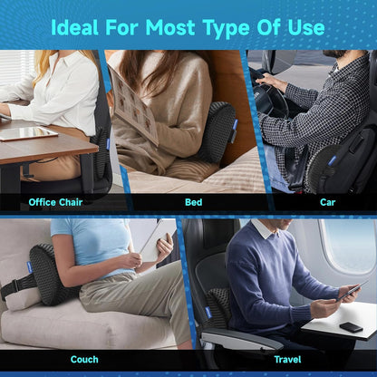 Gel Lumbar Support for Office Chair Back Support for Lower Back Pain Relief Cooling Chair Back Support Cushion Improves Posture Back Rest Memory Foam Back Support Pillow for Gaming Chair, Driving Seat