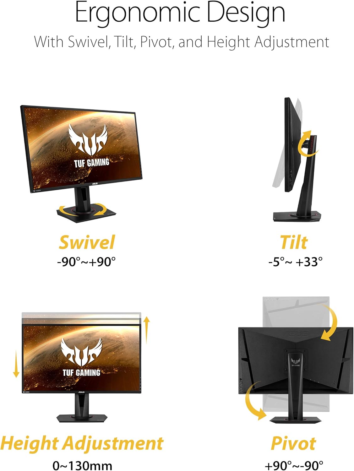 ASUS TUF Gaming 27” 1440P Gaming Monitor (VG27AQM1A) - QHD (2560x1440), 260Hz, 1ms, Fast IPS, ELMB Sync, Freesync Premium, G-Sync compatible, Variable Overdrive, 90%DCI-P3, DisplayHD 400, 3yr warranty