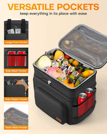 HOTOR Lunch Box for Men and Women - Leak-Proof Insulated Lunch Bag with Adjustable Shoulder Strap, Cooler Lunch Bag for Office, Picnic, Hiking, Beach, 1 Layer, Black, 11.0" x 7.1" x 8.3"