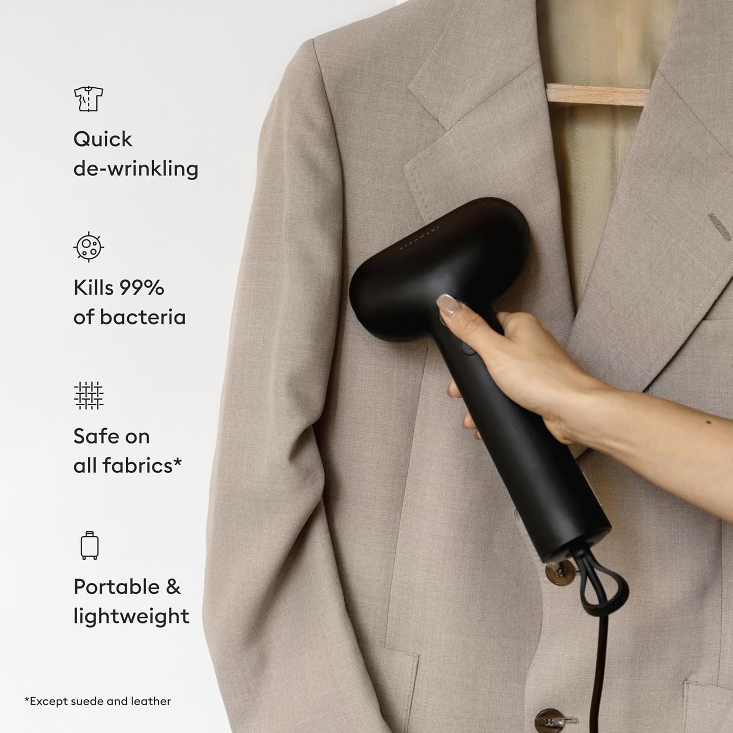 Steamery Handheld Clothes Steamer Cirrus X, 1200W, Steam Output 0.71 oz/min, Heat up in 20 Seconds, Portable, Minimalistic, Scandinavian design, Onyx