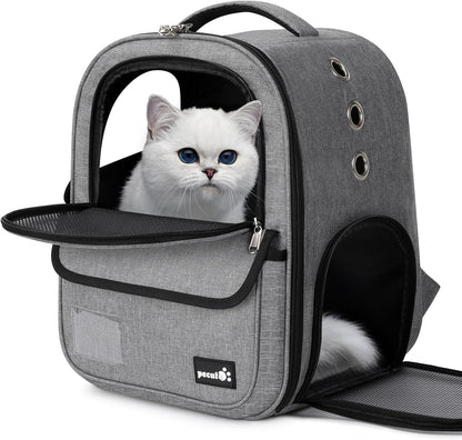 Pecute Cat Backpack up to 13 lbs, Cat Backpack Carrier with Breathable Scratch-Resistant Mesh, Visible Window, 2 Side Openings, Backpack for Cats, Puppies or Rabbits,Great for Travel Hiking Camping