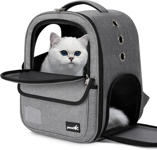 Pecute Cat Backpack up to 13 lbs, Cat Backpack Carrier with Breathable Scratch-Resistant Mesh, Visible Window, 2 Side Openings, Backpack for Cats, Puppies or Rabbits,Great for Travel Hiking Camping