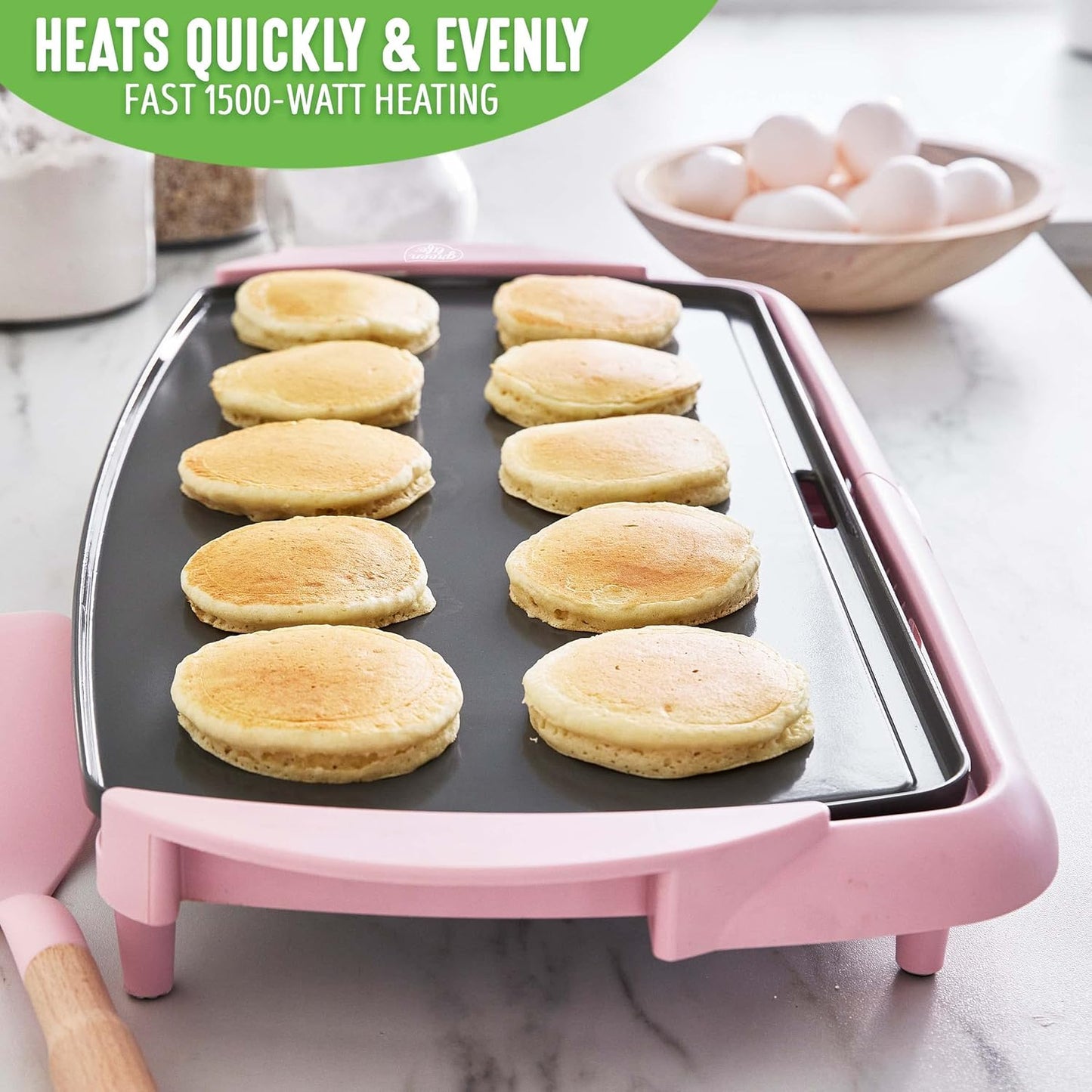 GreenLife Healthy Ceramic Nonstick, Extra Large 20" Electric Griddle for Pancakes Eggs Burgers and More, Stay Cool Handles, Removable Drip Tray, Adjustable Temperature Control, PFAS-Free, Soft Pink