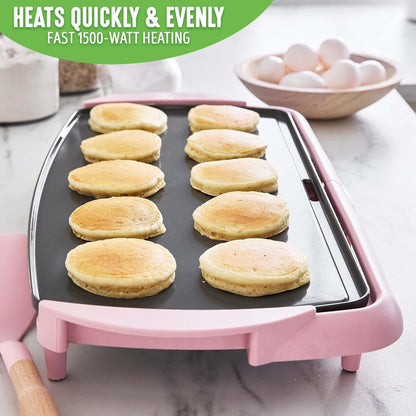 GreenLife Healthy Ceramic Nonstick, Extra Large 20" Electric Griddle for Pancakes Eggs Burgers and More, Stay Cool Handles, Removable Drip Tray, Adjustable Temperature Control, PFAS-Free, Soft Pink