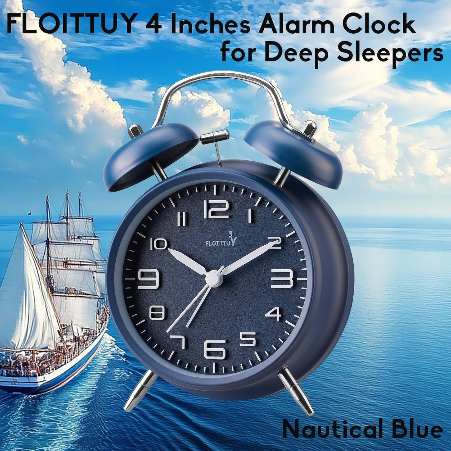 FLOITTUY (Loud Alarm for Deep Sleepers) 4'' Twin Bell Alarm Clock with Backlight for Bedroom and Home Decoration(Black)