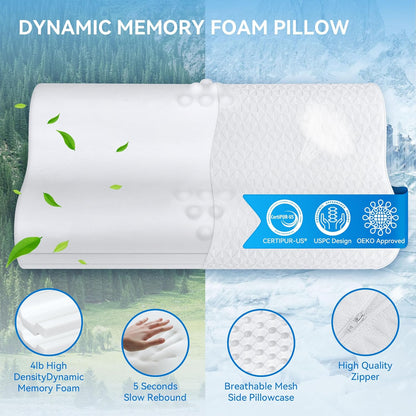 Sandwich Cervical Neck Pillow Queen Size, Memory Foam Pillow for Sleeping, Adjustable Contour Ergonomic Orthopedic Cooling Pillow for Side, Back & Stomach Sleepers（Soft）