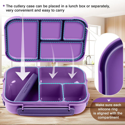 Amathley Lunch Box Kids,Bento Box Adult Lunch Box,Leakproof Lunch Containers for Adults/Kids/Toddler,1200ML-4 Compartments bento Lunch box with Utensil,Microwave & Dishwasher Safe(Dark Gray)