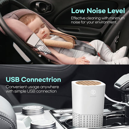 IMUNSEN M-003R True HEPA 13 Filter Air Purifier for Car, Desk, and Office with Carbon Deodorization Filter, 4-Stage Filtration, Smoke, Odors, Allergens, USB Port 5V, Made in Korea - Red - PuriLite