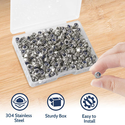 Vifmy 110 Pack 1/4"-20 Inch Lock Nuts,304 (A2-70) Stainless Steel Nylon Insert Locknuts,Standard Inch Thread Nylock Nuts for Bolts