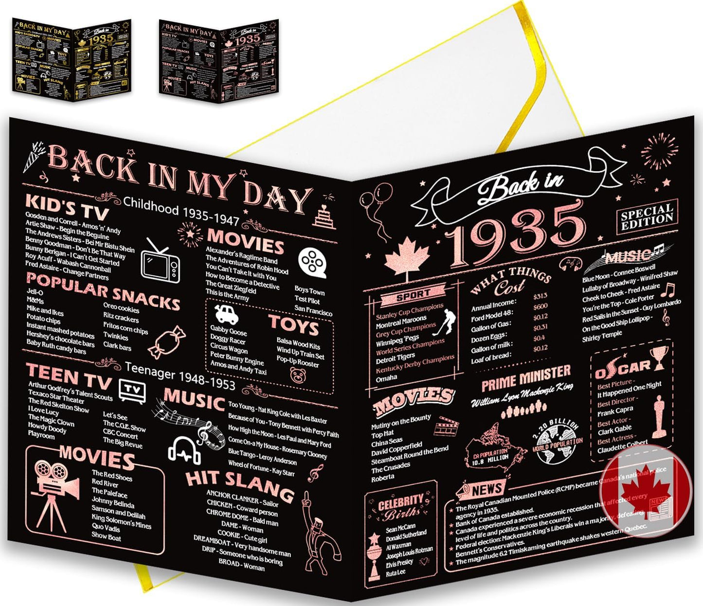 50th Birthday Card, Jumbo CANADA 25x20cm Back in 1975, Gilding Happy 50th Birthday Decoration for Woman, Men, Funny 50 Birthday Gifts for Wife, Husband, Him, Her, Mom