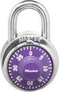 Standard Dial Combination Padlock for Lockers and Cabinets, 3-Digit Keyless Security Lock, 1-7/8 Inch Wide Metal Padlock, Purple - PuriLite