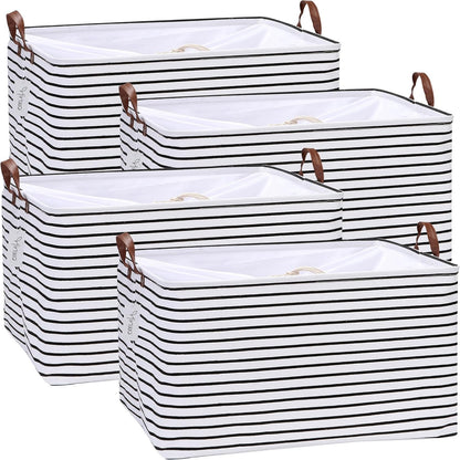 Hinwo 6-Pack Small Canvas Fabric Storage Baskets Set with Handles, Open Storage Bins, Cube Storage Organizer, Shelf Organizer Bins for Closet, 7.9L, 12 x 8 x 5 Inches, Grey Stripe