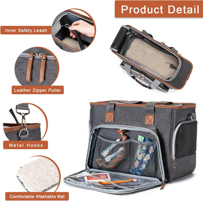 BABEYER Cat Purse Carrier, Puppy Purse Carrier, TSA Airline-Approved Pet Carrier for Small Dogs and Cats Under 12lbs for Travel, Outdoor, Vet Visits-Grey