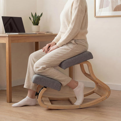 NYPOT Ergonomic Kneeling Chair with Adjustable Seat – Rocking Wooden Desk Stool for Home Office and Standing Desks – Modern Active Sitting Chair (Black)