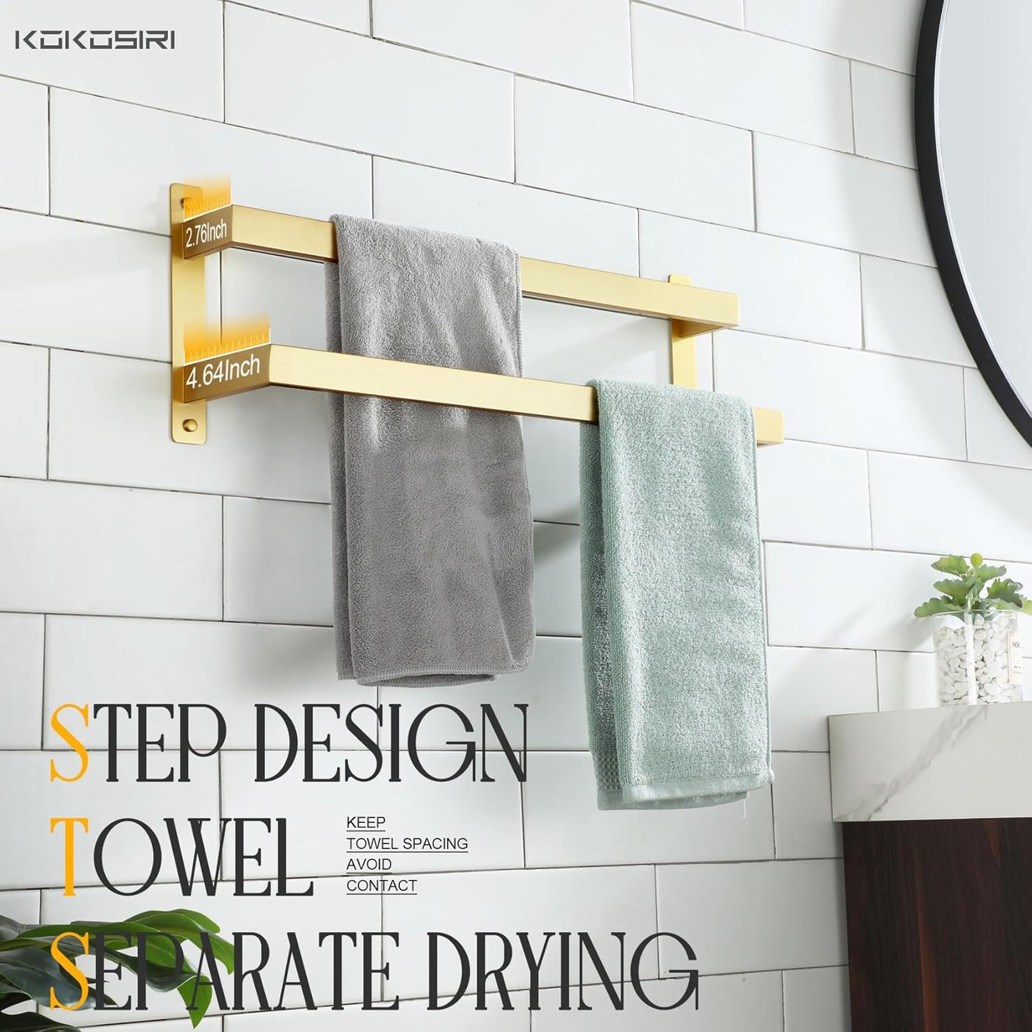 KOKOSIRI Towel Bars Black Bath Towel Holders 20 Inches Bathroom 2-Tiers Ladder Towel Rails Wall Mounted Towels Shelves Rack Stainless Steel, B5008BK-L20