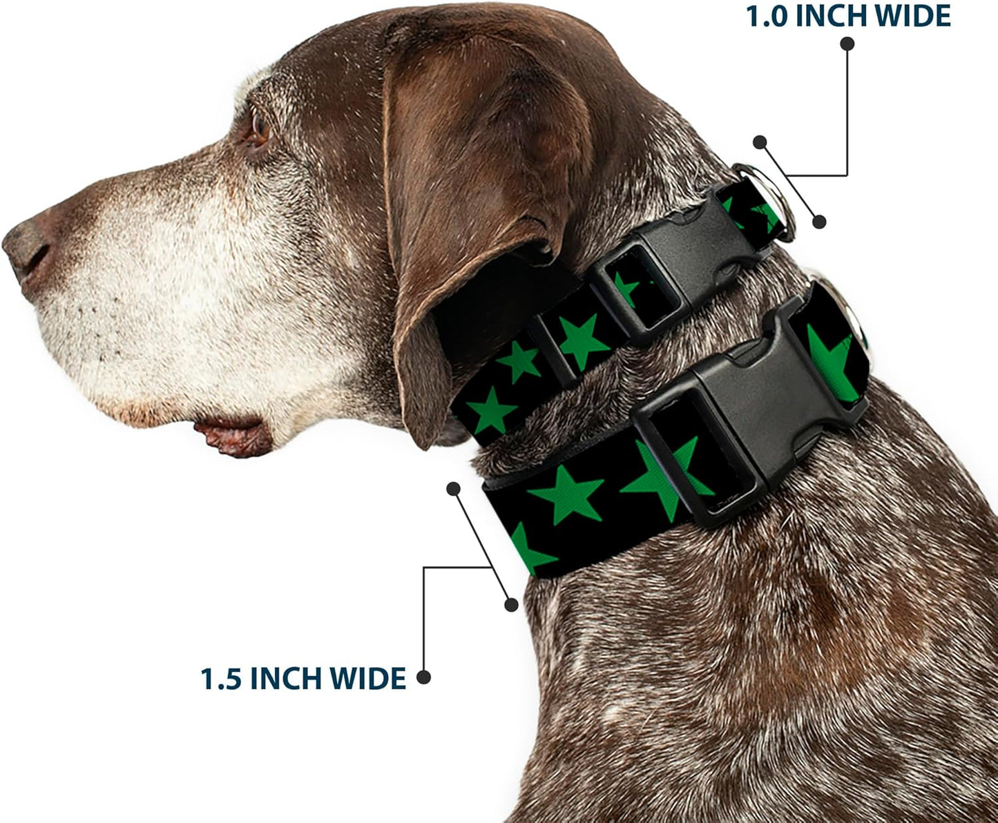 Buckle-Down PC-W21909-M Dog Collar Plastic Clip Buckle, 1"x11"-17", Star Black/White