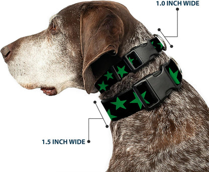 Buckle-Down PC-W21909-M Dog Collar Plastic Clip Buckle, 1"x11"-17", Star Black/White