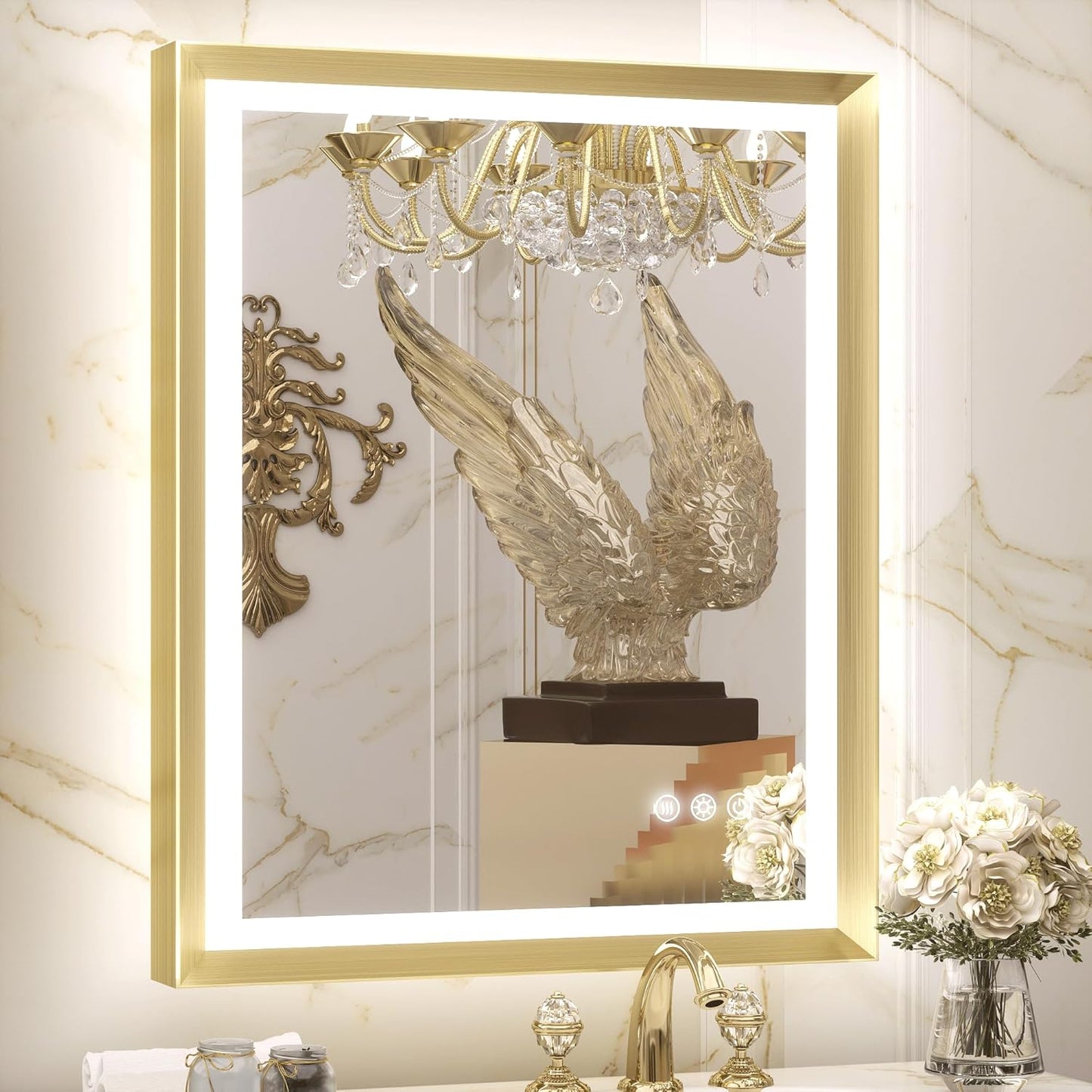 TETOTE 28x36 LED Mirror for Bathroom Black Metal Frame Frontlit & Backlit Lighted Vanity Mirror Baroque Gothic Anti Fog Stepless Dimmable White/Warm/Natural,Wall Mounted(Horizontal/Vertical)