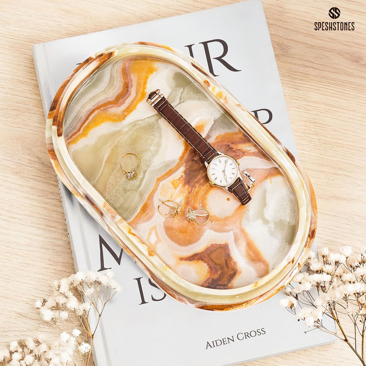 Marble Vanity Tray | Decorative Oval Tray | Bathroom Organizer Tray | Jewelry and Perfume Tray | Home Decor Catchall Tray - PuriLite