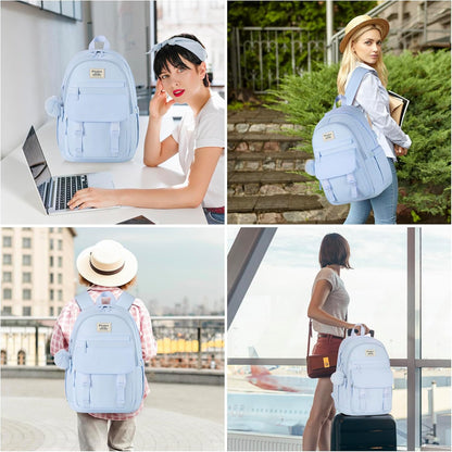 WINDARS School Backpack for Teen Girls, Cute College Backpacks for Women Students Aesthetic Bookbag Large 15.6 Inch Laptop Bag Middle School Travel Back Pack (Khaki Beige)