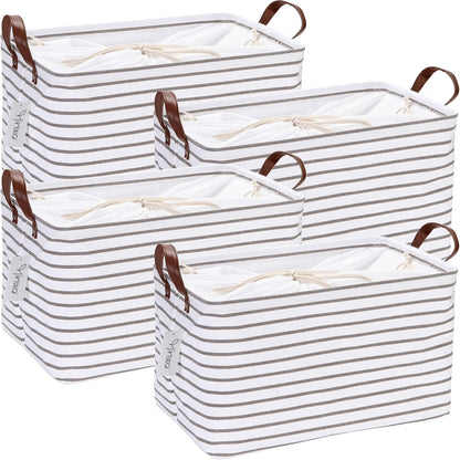 Hinwo 6-Pack Small Canvas Fabric Storage Baskets Set with Handles, Open Storage Bins, Cube Storage Organizer, Shelf Organizer Bins for Closet, 7.9L, 12 x 8 x 5 Inches, Grey Stripe