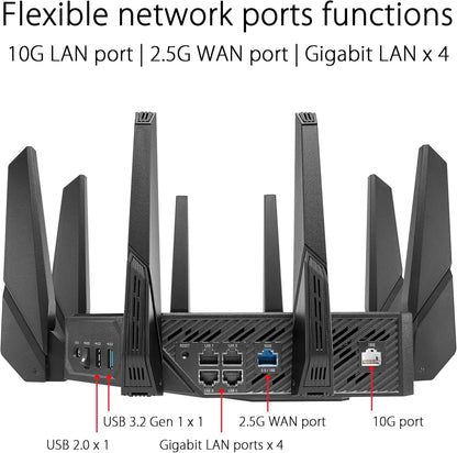 ASUS ROG Rapture WiFi 6E Gaming Router (GT-AXE16000) - Quad-Band, 6 GHz Ready, Dual 10G Ports, 2.5G WAN Port, AiMesh Support, Triple-Level Game Acceleration, Lifetime Internet Security, Instant Guard