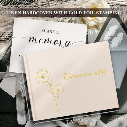 Lanpn Funeral Guest Book for Loving Memory, Linen Memorial Service Registry Guest Book, Funeral Favors Sign in Books for Guests, Celebration of Life Memory Book for Funeral with Table Sign, Beige