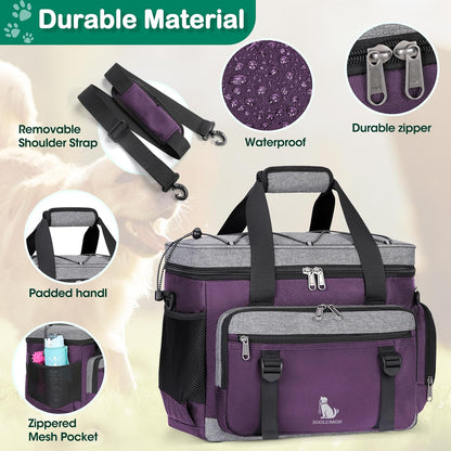 IGOLUMON Dog Travel Bag Weekend Pet Travel Bag Set for Supplies Large Dog Camping Kit Airline Approved Tote Organizer with Multi Pockets, 2 Large Food Containers, 2 Dog Bowls, 1 Feeding Mat