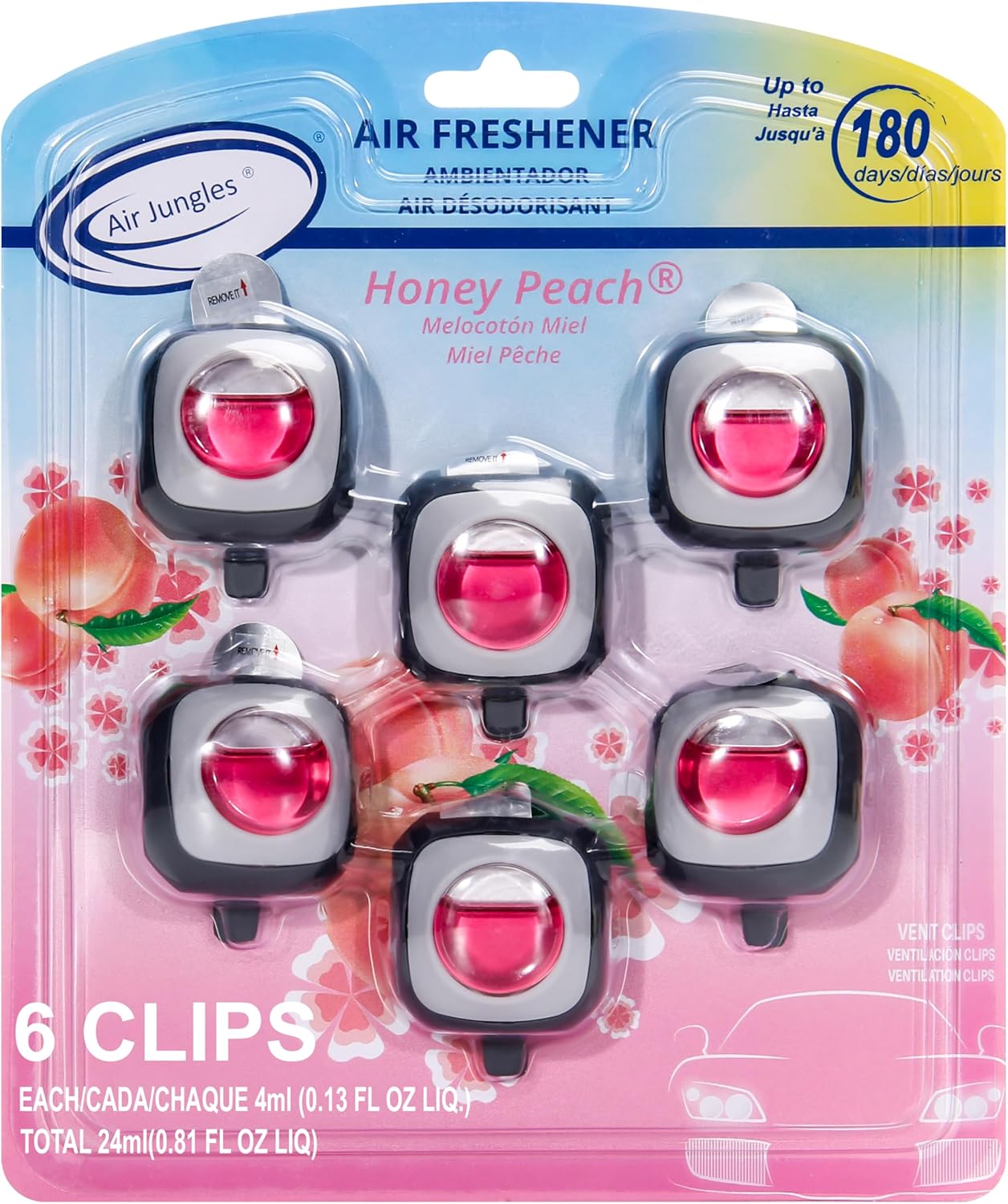 Air Jungles New Car Scent Car Air Freshener Clip, 6 Car Freshener Vent Clips, 4ml Each, Long Lasting Air Freshener for Car, Up to 180 Days Car Refresher Odor Eliminator