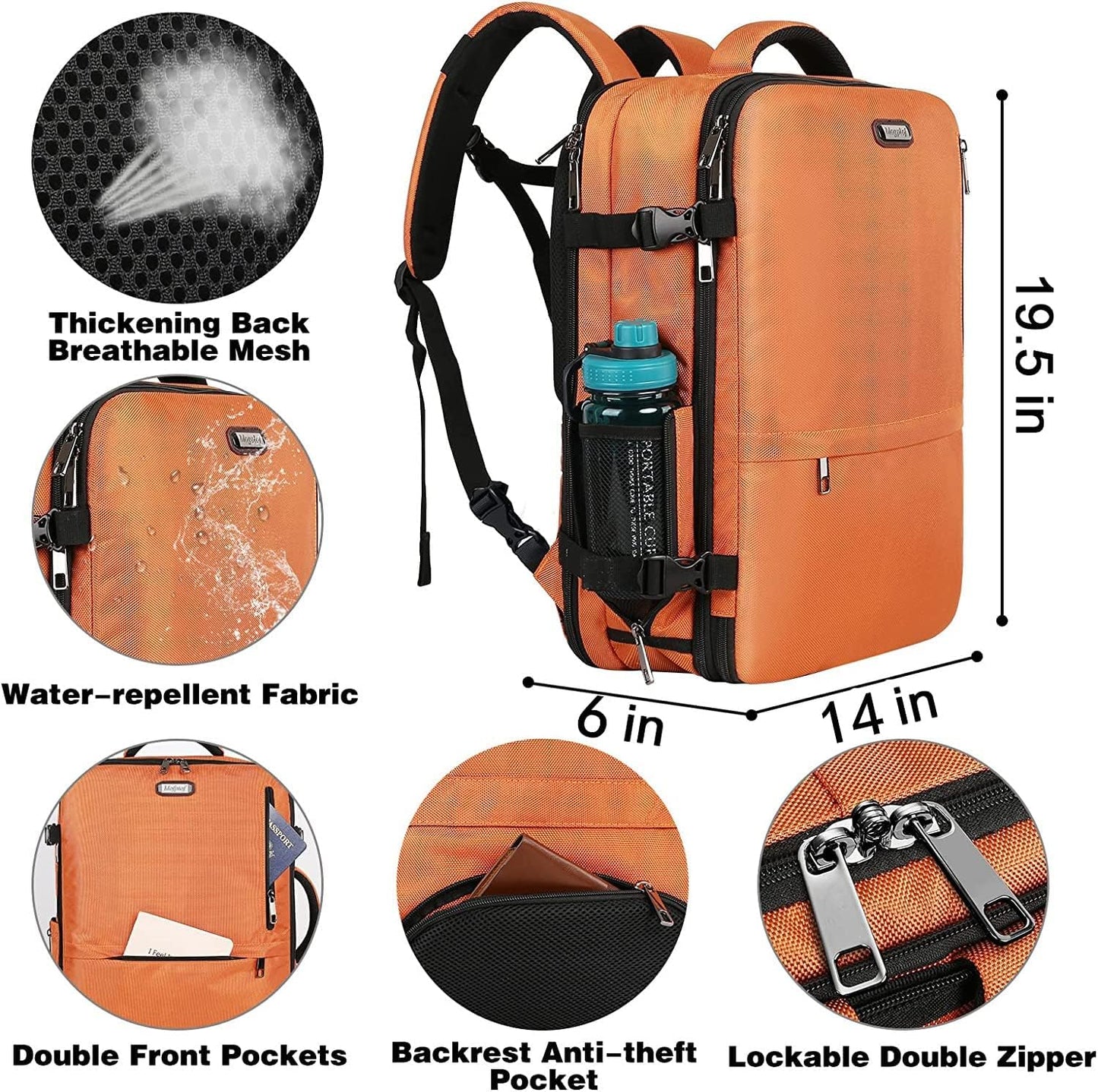 Mogplof Carry on Backpack, Airline Flight Approved Travel Backpack for Men, WOmen 40L Extra Large Expandable Water Resistant Backpack Lightweight Daypack Perfect Fit for 17 17.3 Inch Laptop, Black