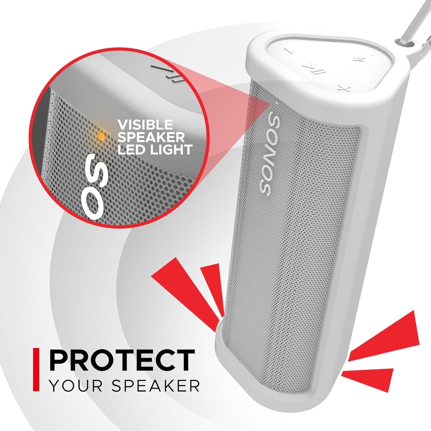 Heavy Duty Protective Silicone Carrying Case for Sonos Roam 2 | New White Color | Now Includes Bluetooth Button for Roam2 | Protect Your Wireless Bluetooth Speaker Using This Cover/Sleeve