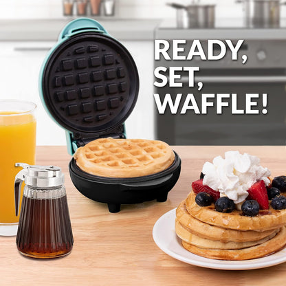 Nostalgia MyMini Personal Electric Waffle Maker, 5-Inch Cooking Surface, Waffle Iron for Hash Browns, French Toast, Grilled Cheese, Quesadilla, Brownies, Cookies, Aqua