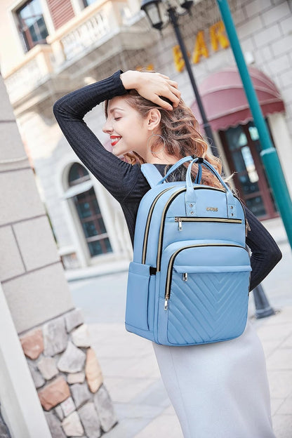 Laptop Backpack for Women Men, Water Resistant Travel Work Backpacks Purse Stylish College Business Teacher Nurse Computer Bag, Fits 17.3" Laptop Light Blue
