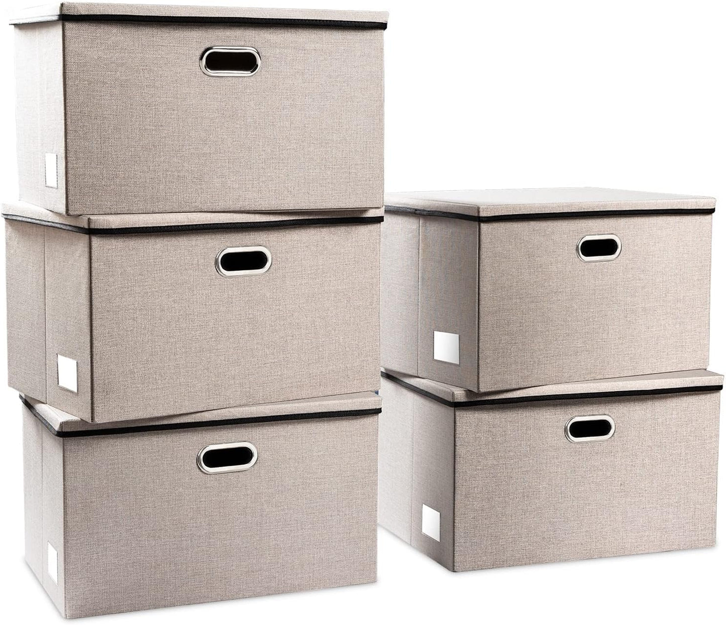 PRANDOM Large Foldable Storage Bin with Lid [1-Pack] Linen Fabric Decorative Storage Box Organizer Containers Basket Cube with Handles Divider for Bedroom Closet Office Living Room (17.7x11.8x11.8")