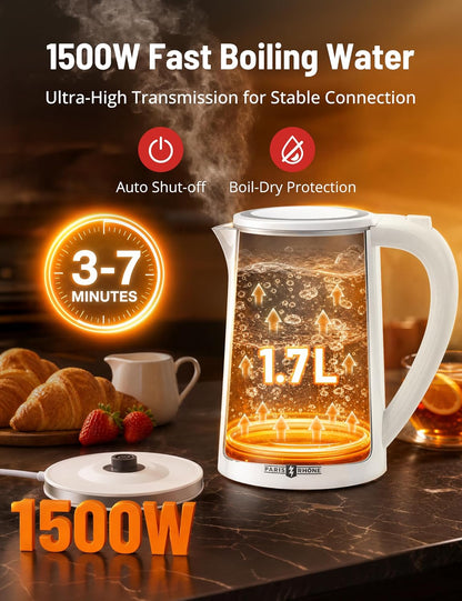 Electric Kettle, 1.7L Capacity 6 Temperature Settings Cordless Water Heater