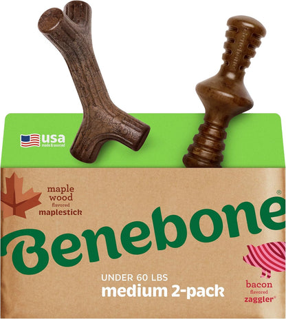 Benebone 4-Pack Durable Dog Chew Toys for Aggressive Chewers, Real Flavors, Made in USA, Medium