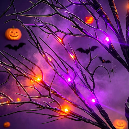 Halloween Decorations Indoor, 2 Pack 26 Inch Black Halloween Tree Set, 56 Orange & Purple LED Lights, USB & Battery Powered Tabletop Spooky Twig Trees with Timer, Creepy Halloween Decor for Mantels