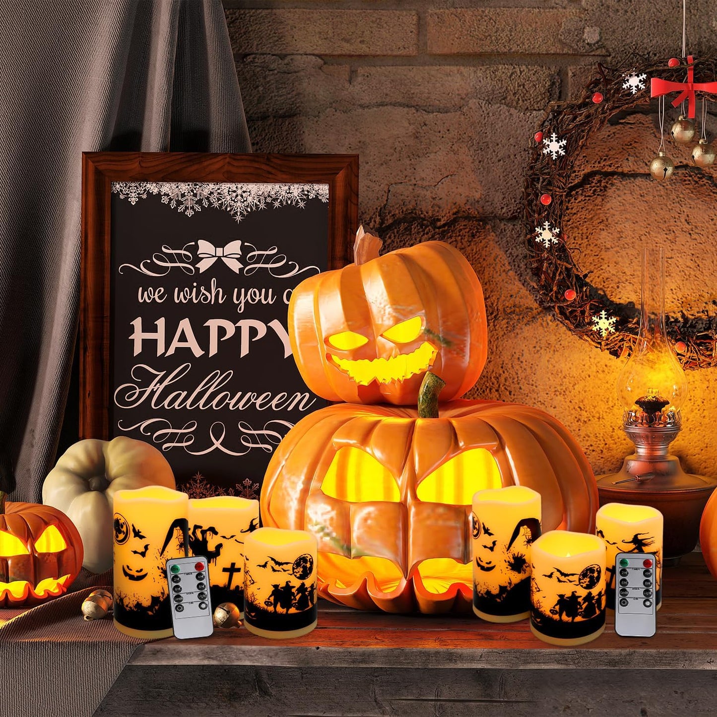 6 Pack Halloween LED flameless Candles, Featuring a timed Remote Control,Perfect for Trick-or-Treating LED Candles，Halloween Spooky.