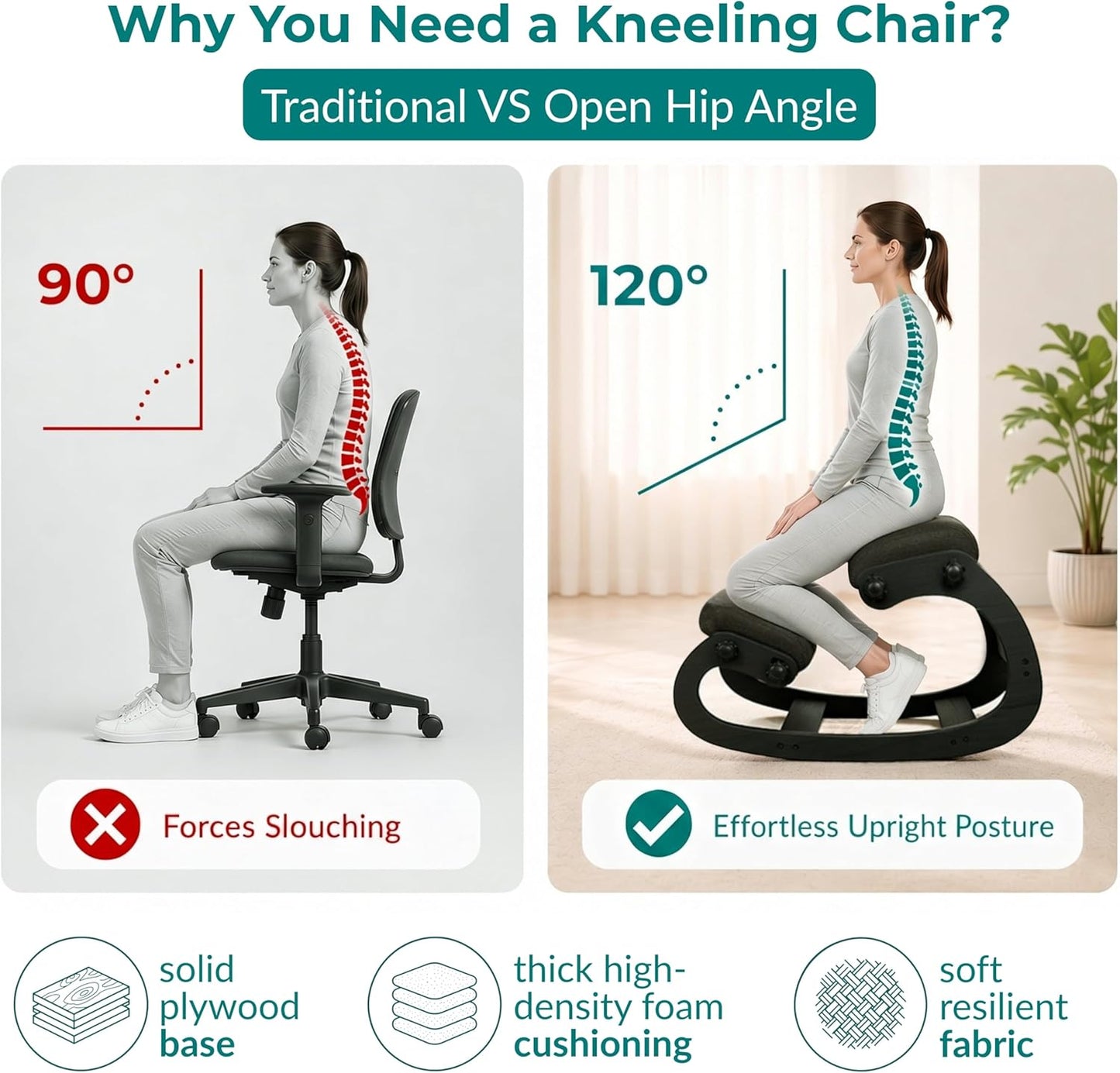 NYPOT Ergonomic Kneeling Chair with Adjustable Seat – Rocking Wooden Desk Stool for Home Office and Standing Desks – Modern Active Sitting Chair (Black)
