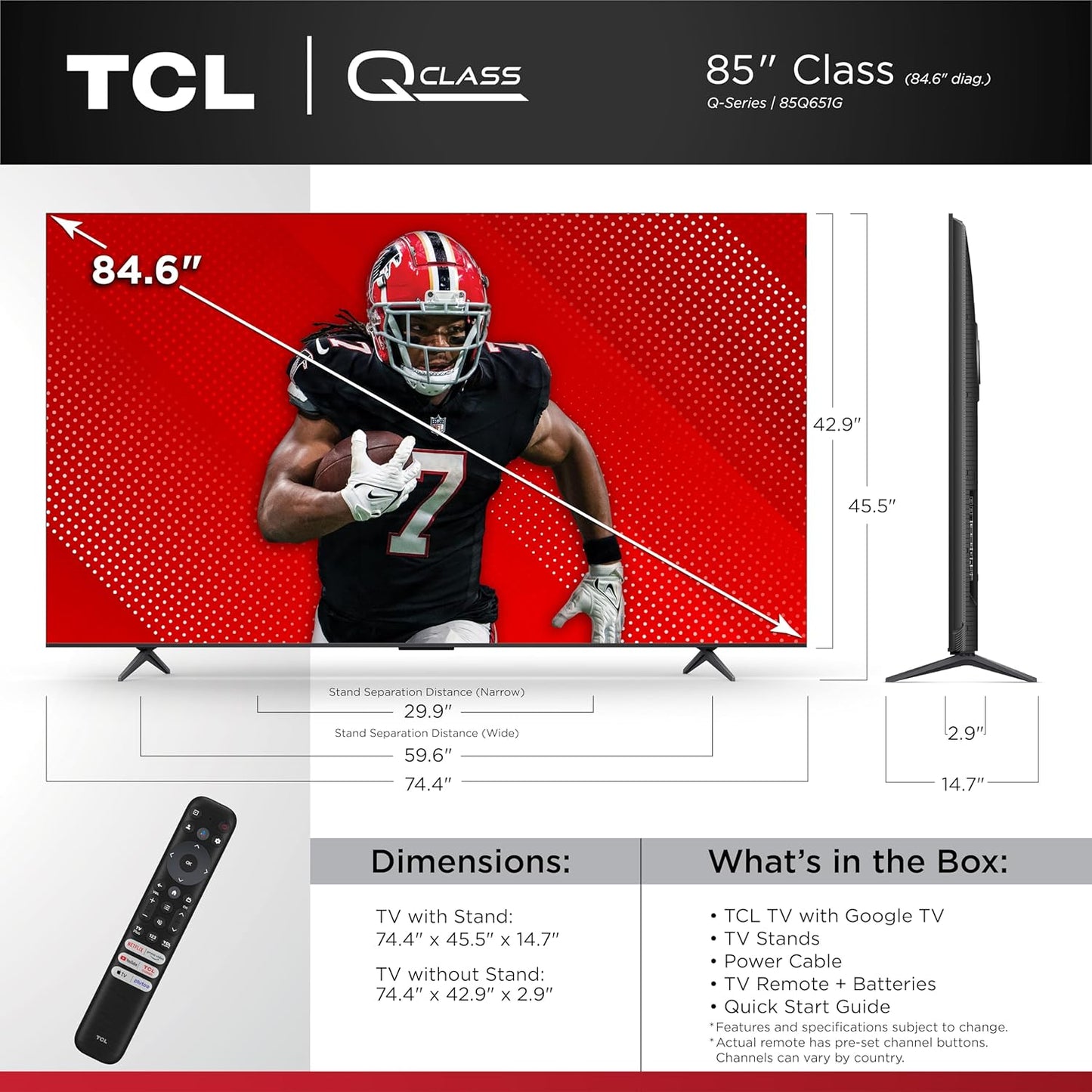 TCL 50-Inch Q65 QLED 4K UHD Smart TV with Google TV (50Q651G-CA, 2024 Model) Dolby Vision, Dolby Atmos, HDR Pro+, Voice Remote, Works with Alexa, Streaming Television