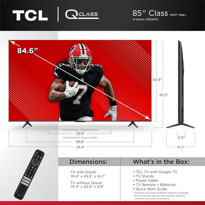 TCL 50-Inch Q65 QLED 4K UHD Smart TV with Google TV (50Q651G-CA, 2024 Model) Dolby Vision, Dolby Atmos, HDR Pro+, Voice Remote, Works with Alexa, Streaming Television